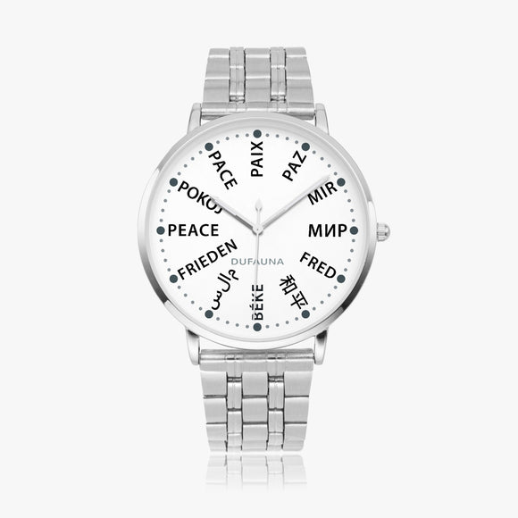 PEACE watch 24 languages on hour marks - white/black letters