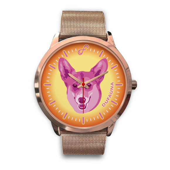 Pink/Orange Corgi Face Rose Gold Watch FR0828