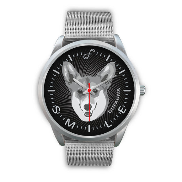 Grey/Black Corgi Smile Steel Watch SS0128