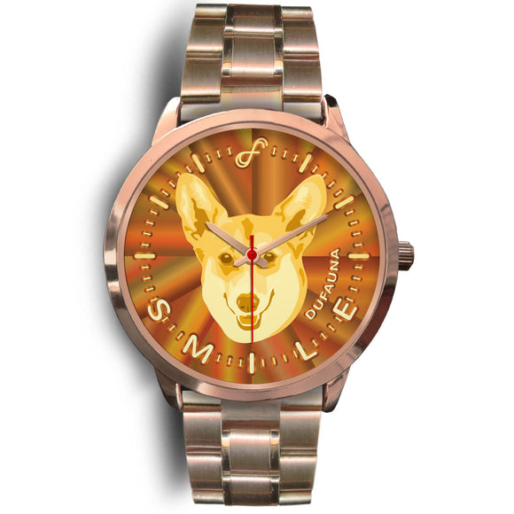 Yellow/Brown Corgi Smile Rose Gold Watch SR0528