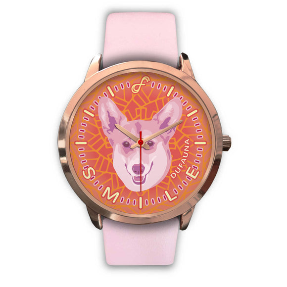 Pink Corgi Smile Rose Gold Watch SR0728