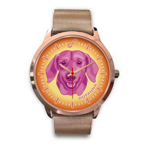 Pink/Orange Dachshund Face Rose Gold Watch FR0805