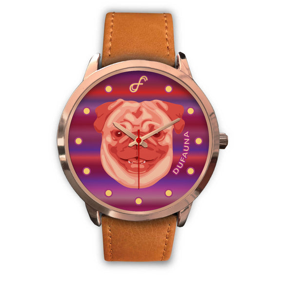 Pink/Purple Pug Face Steel Watch FS0524