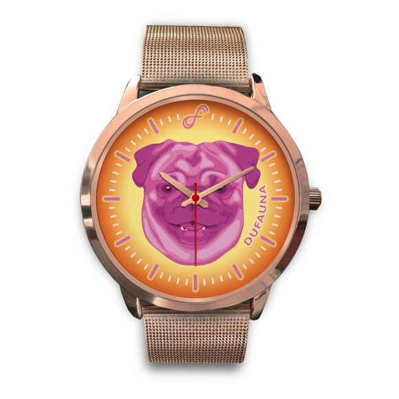 Pink/Orange Pug Face Rose Gold Watch FR0824