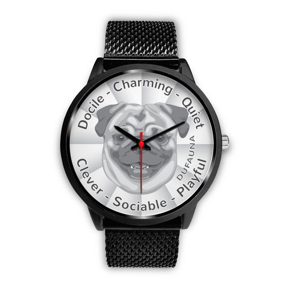 Grey/White Pug Character Black Watch CB0124