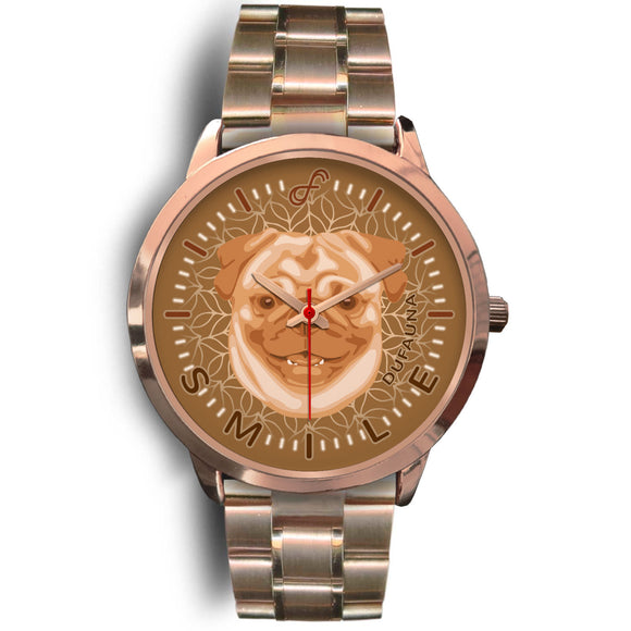 Beige Pug Smile Rose Gold Watch SR0324
