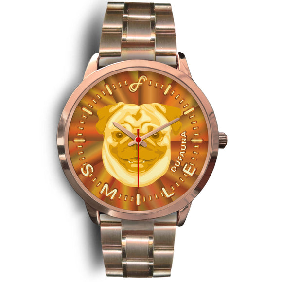 Yellow/Brown Pug Smile Rose Gold Watch SR0524
