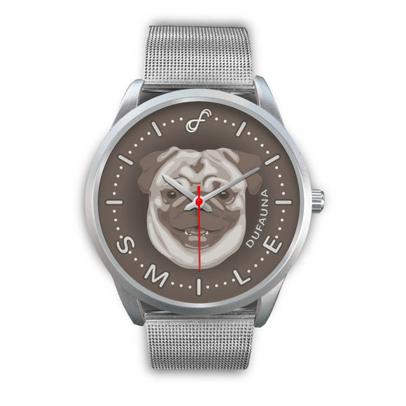 Grey Pug Smile Steel Watch SS0824