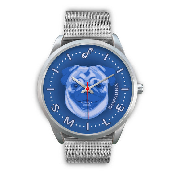 Blue Pug Smile Steel Watch SS1024