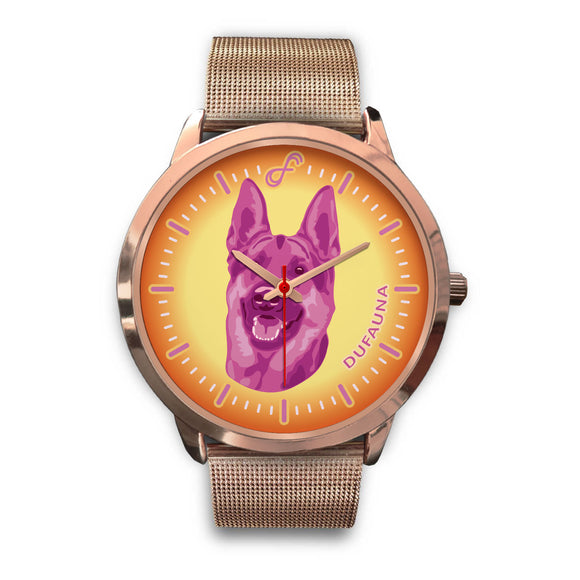 Pink/Orange German Shepherd Face Steel Watch FS0802