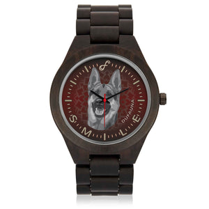 Grey/Dark Red German Shepherd Smile Wood Watch SW0602