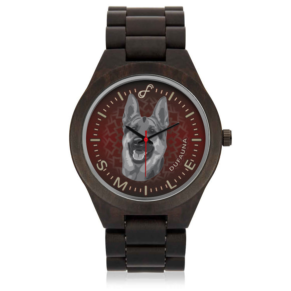 Grey/Dark Red German Shepherd Smile Wood Watch SW0602