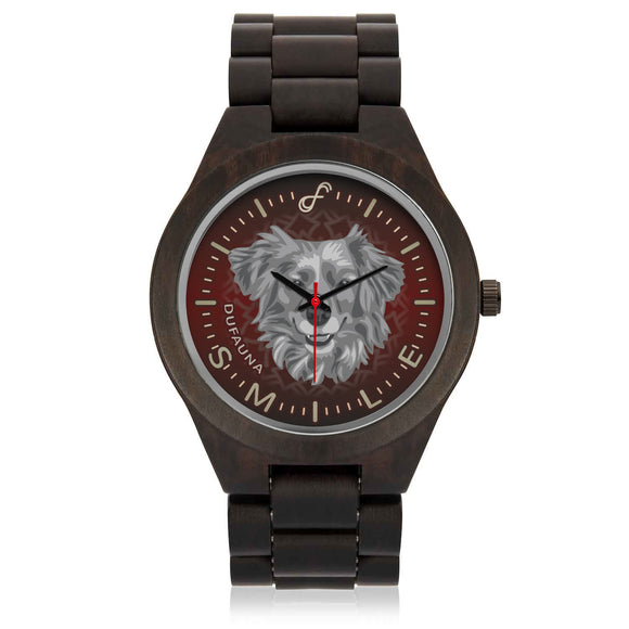 Grey/Dark Red Dog Smile Wood Watch SW0600