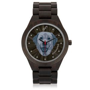 Blue/Dark Brown Labrador Face Wood Watch FW0601