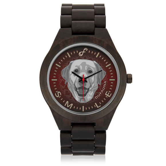Grey/Dark Red Labrador Smile Wood Watch SW0601