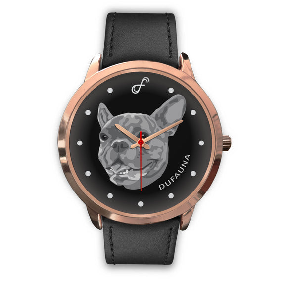 Grey/Black French Bulldog Face Rose Gold Watch FR0121