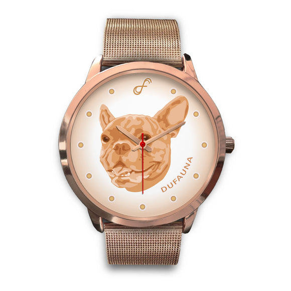 Beige French Bulldog Face Rose Gold Watch FR0421