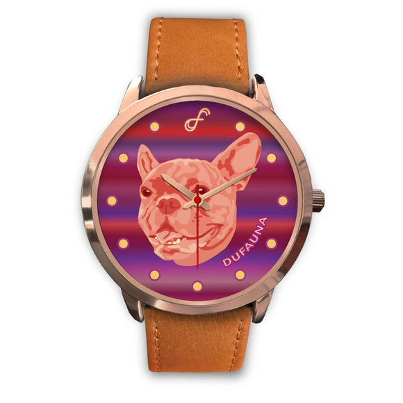 Pink/Purple French Bulldog Face Rose Gold Watch FR0521