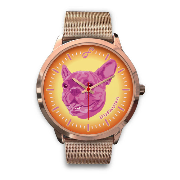 Pink/Orange French Bulldog Face Rose Gold Watch FR0821