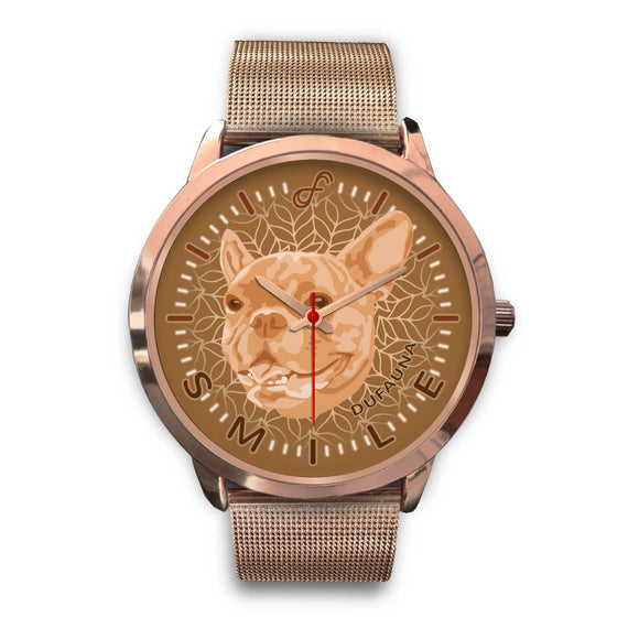 Beige French Bulldog Smile Rose Gold Watch SR0321