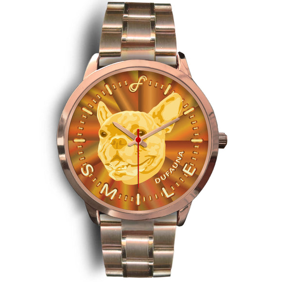 Yellow/Brown French Bulldog Smile Rose Gold Watch SR0521