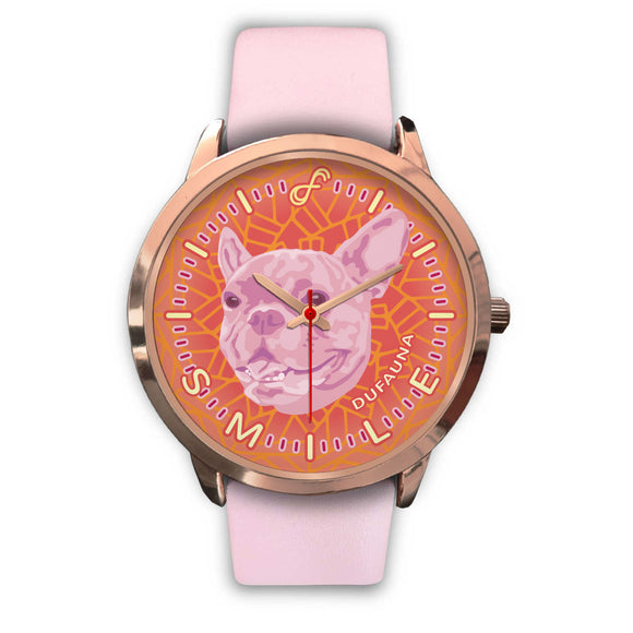 Pink French Bulldog Smile Rose Gold Watch SR0721