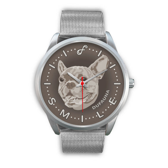 Grey French Bulldog Smile Steel Watch SS0821