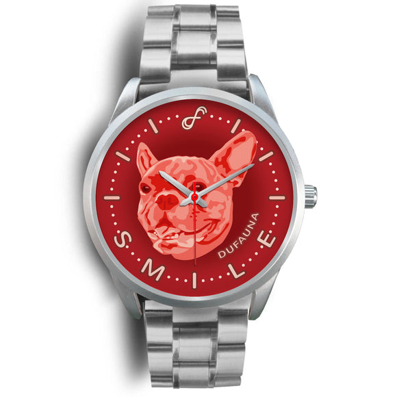 Red French Bulldog Smile Steel Watch SS0921