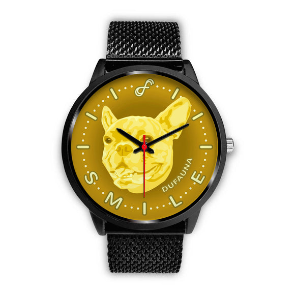 Yellow French Bulldog Smile Black Watch SB1121