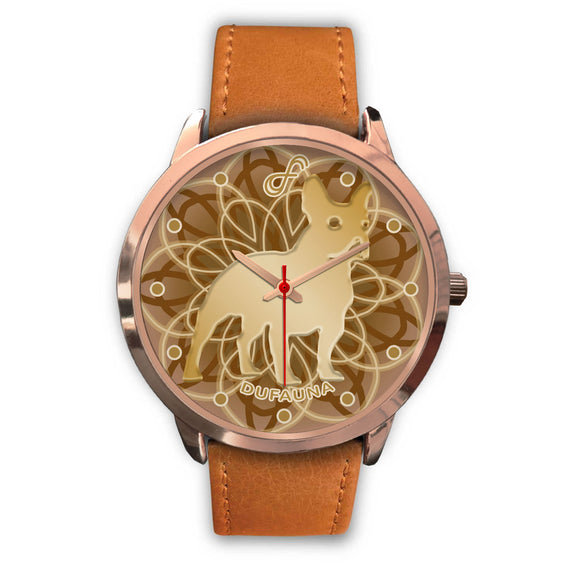 Beige French Bulldog Body Silhouette Rose Gold Watch BR0121