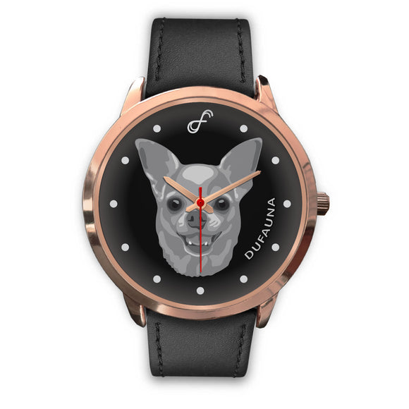 Grey/Black Chihuahua Face Rose Gold Watch FR0109