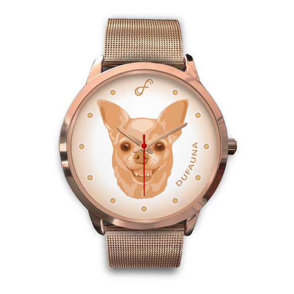 Beige Chihuahua Face Rose Gold Watch FR0409