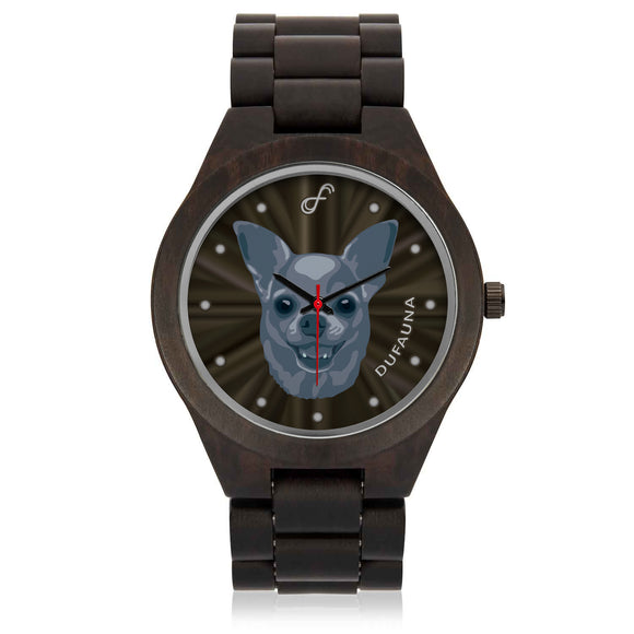 Blue/Dark Brown Chihuahua Face Wood Watch FW0609