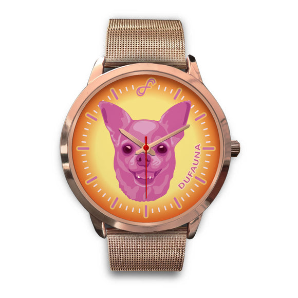 Pink/Orange Chihuahua Face Rose Gold Watch FR0809