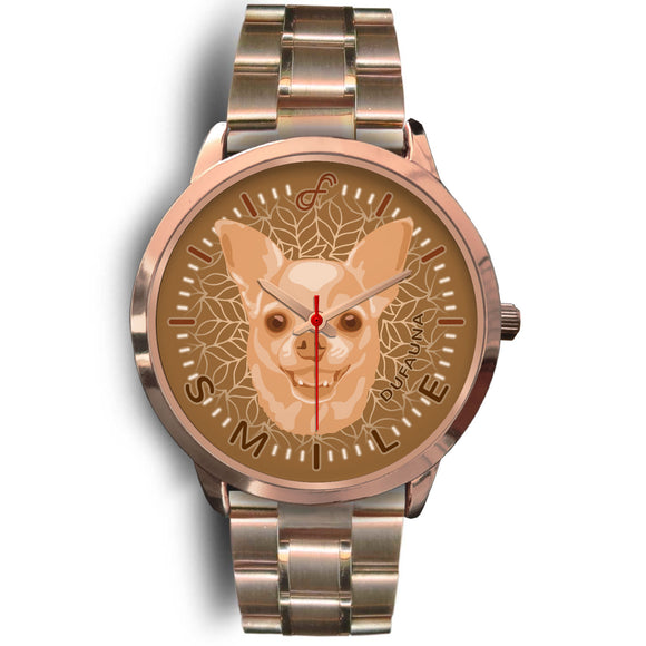 Beige Chihuahua Smile Rose Gold Watch SR0309