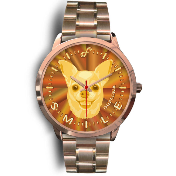 Yellow/Brown Chihuahua Smile Rose Gold Watch SR0509