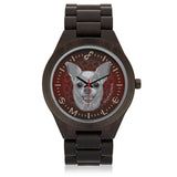 Grey/Dark Red Chihuahua Smile Wood Watch SW0609