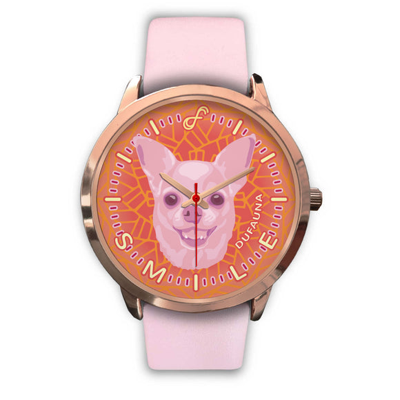 Pink Chihuahua Smile Rose Gold Watch SR0709
