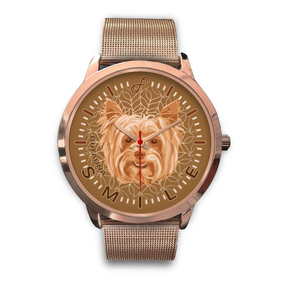 Beige Yorkie Smile Rose Gold Watch SR0303