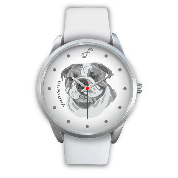 Grey/White English Bulldog Face Steel Watch FS0207