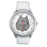 Grey/White Pomeranian Face Steel Watch FS0215
