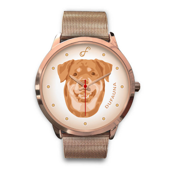 Beige Rottweiler Face Rose Gold Watch FR0412