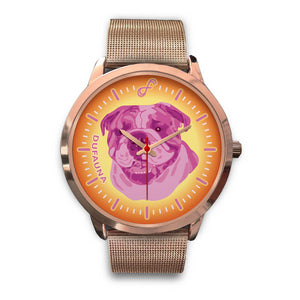 Pink/Orange English Bulldog Face Rose Gold Watch FR0807