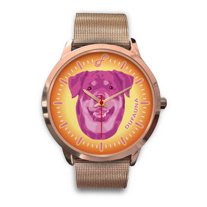 Pink/Orange Rottweiler Face Rose Gold Watch FR0812