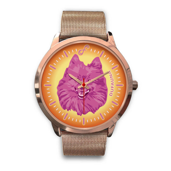 Pink/Orange Pomeranian Face Rose Gold Watch FR0815