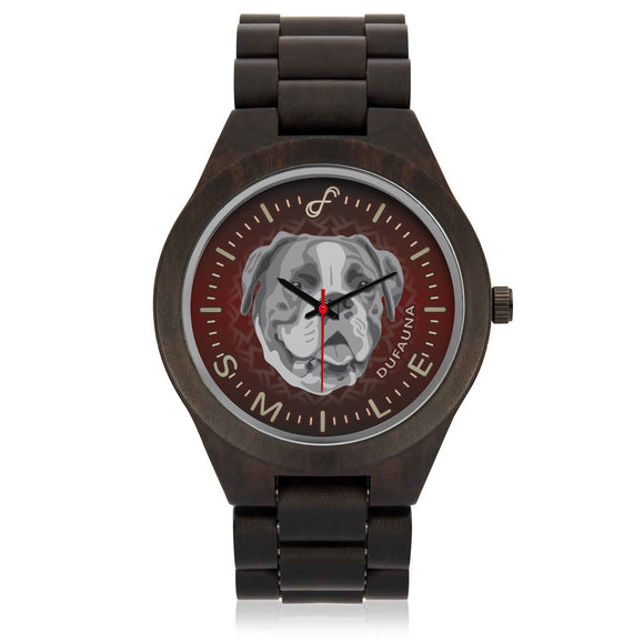 Grey/Dark Red Boxer Smile Wood Watch SW0608