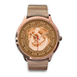 Beige English Bulldog Smile Rose Gold Watch SR0307