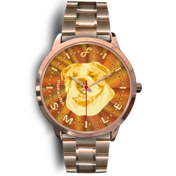 Yellow/Brown English Bulldog Smile Rose Gold Watch SR0507