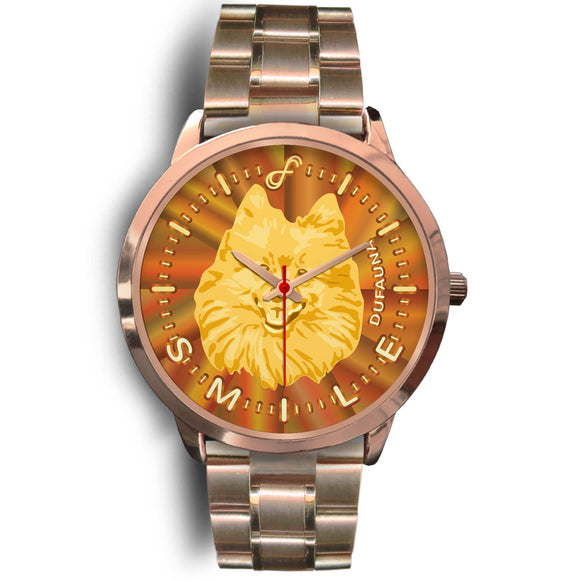 Yellow/Brown Pomeranian Smile Rose Gold Watch SR0515