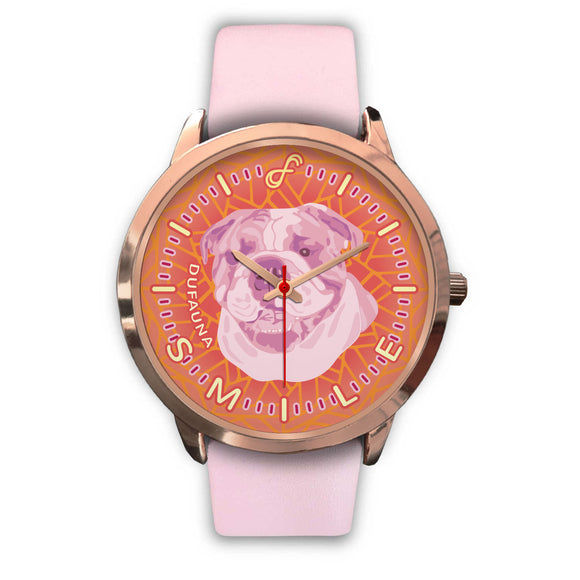 Pink English Bulldog Smile Rose Gold Watch SR0707